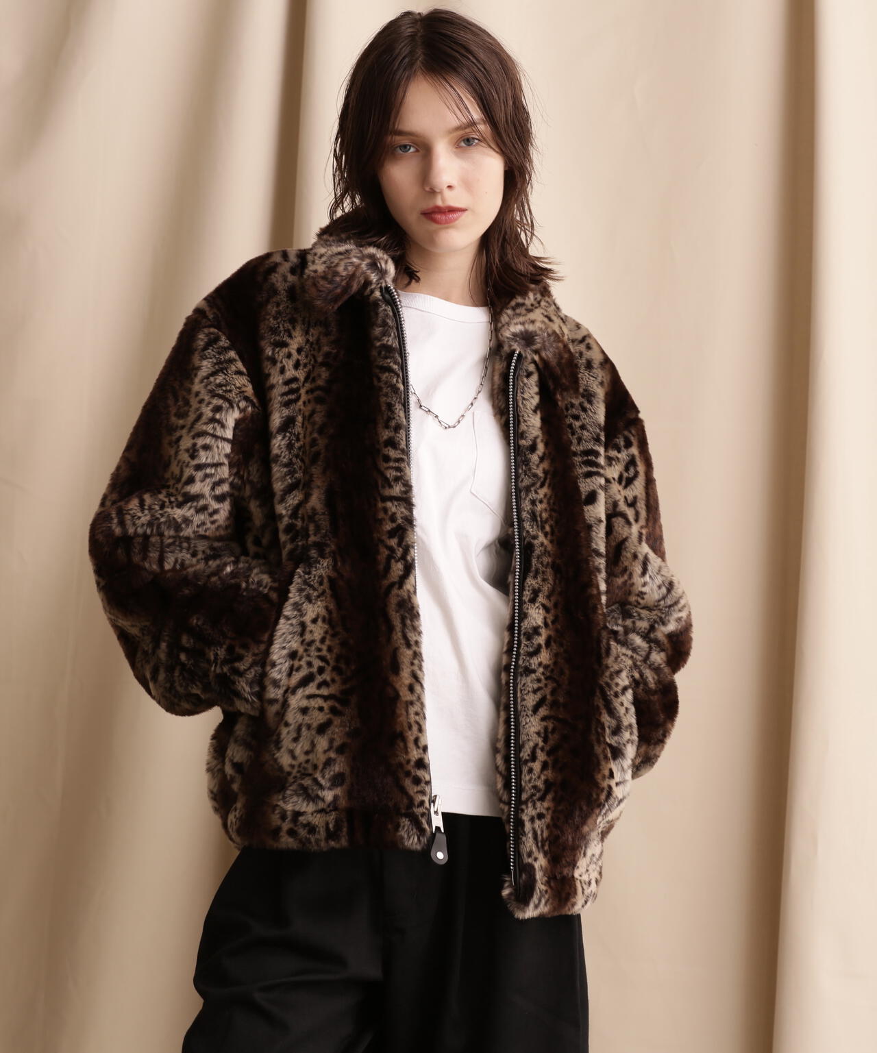 FACETASM ファセッタズム 21AW LEOPARD FAUX FUR PEA COAT CSW-CO-M03 レオパード切り返しファーコート ジャケット black64センチ肩幅