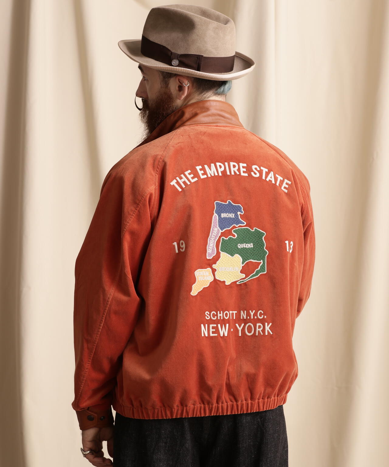 LEATHER COMBI SOUVENIR JACKET N.Y. MAP/レザーコンビ スーベニア 