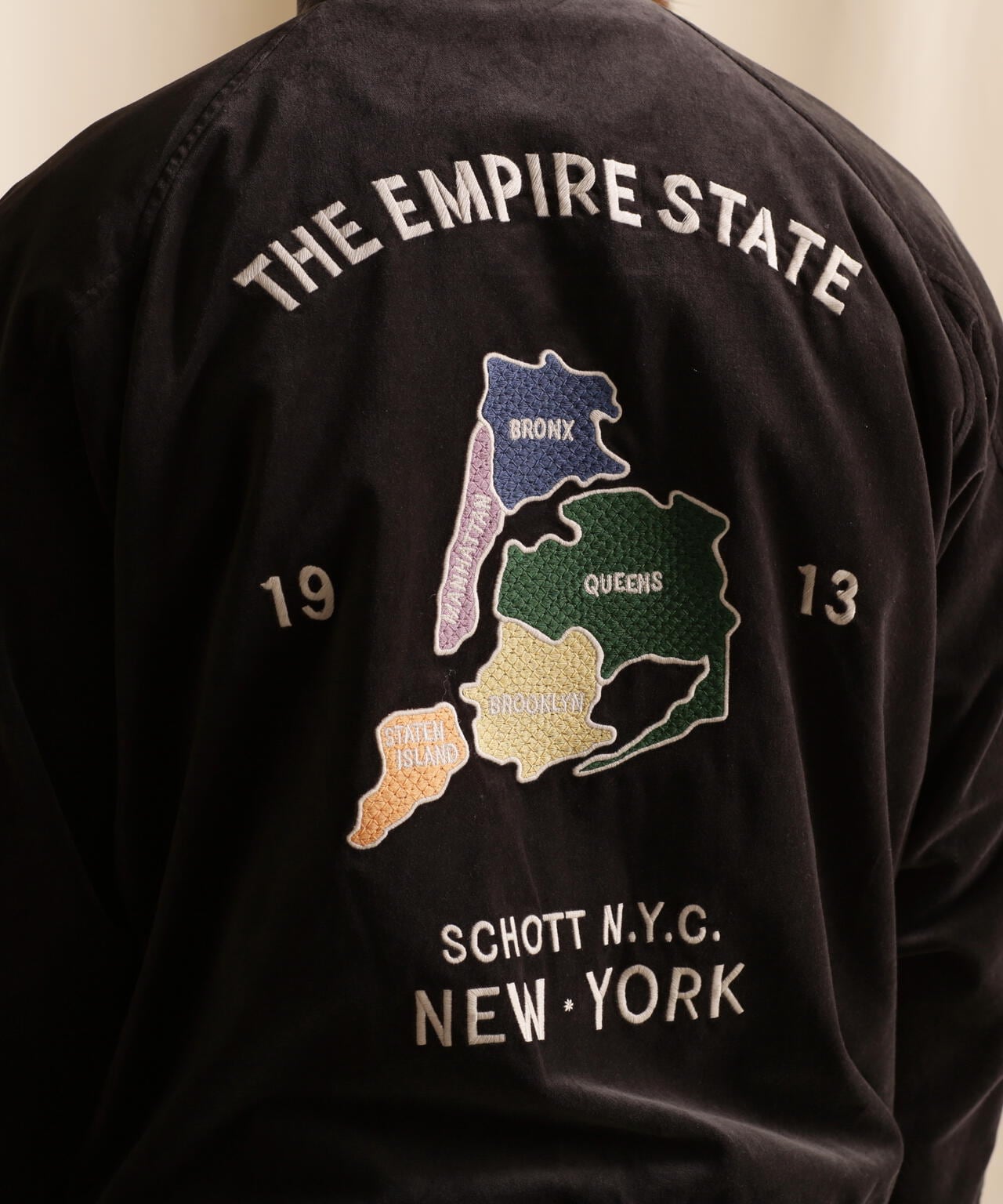 LEATHER COMBI SOUVENIR JACKET N.Y. MAP/レザーコンビ スーベニア 