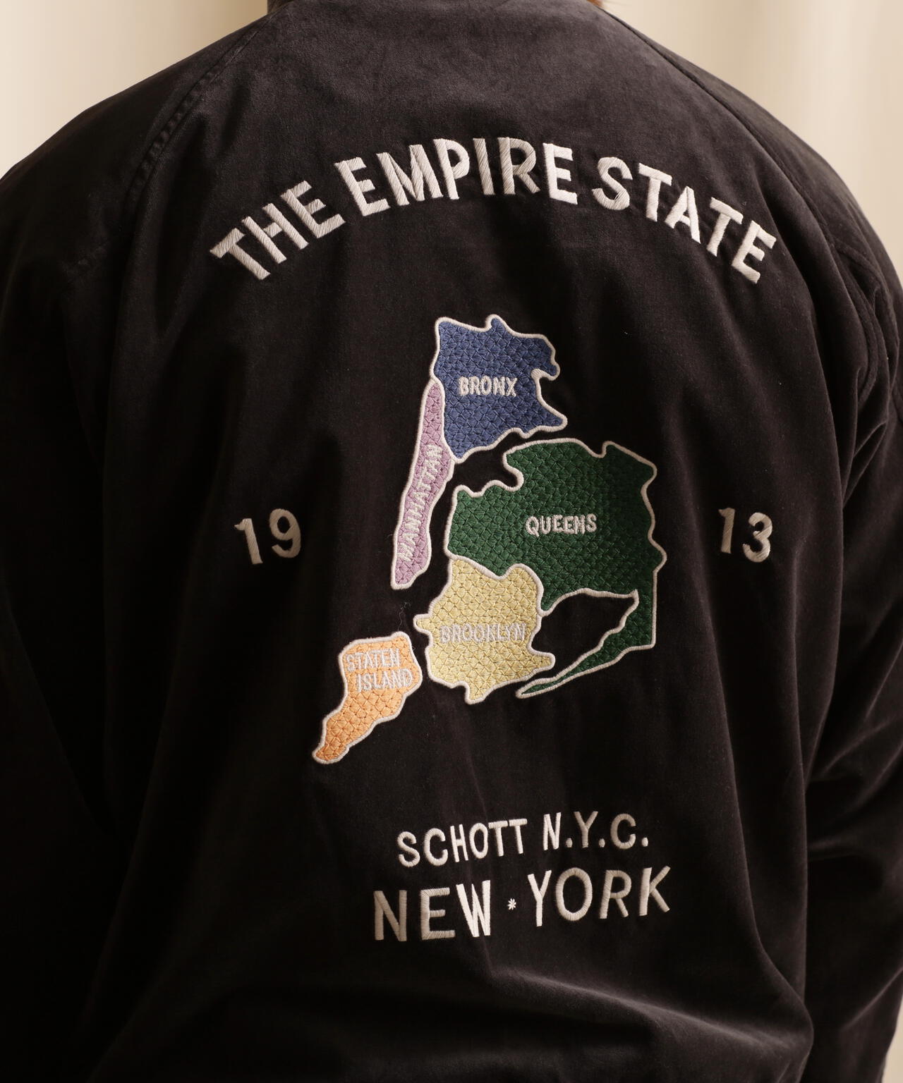 LEATHER COMBI SOUVENIR JACKET N.Y. MAP/レザーコンビ スーベニアジャケット ニューヨークマップ