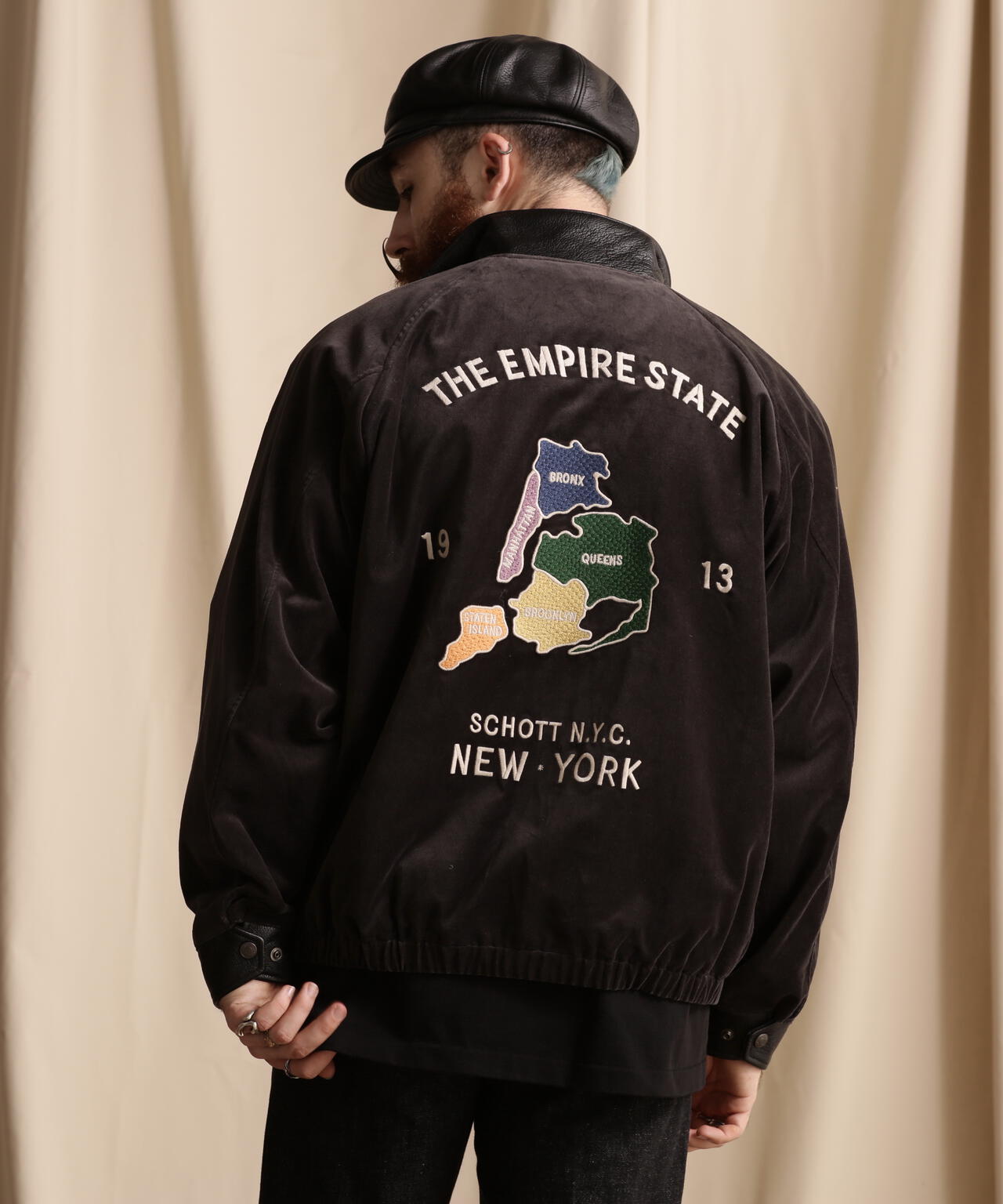 LEATHER COMBI SOUVENIR JACKET N.Y. MAP/レザーコンビ スーベニア 