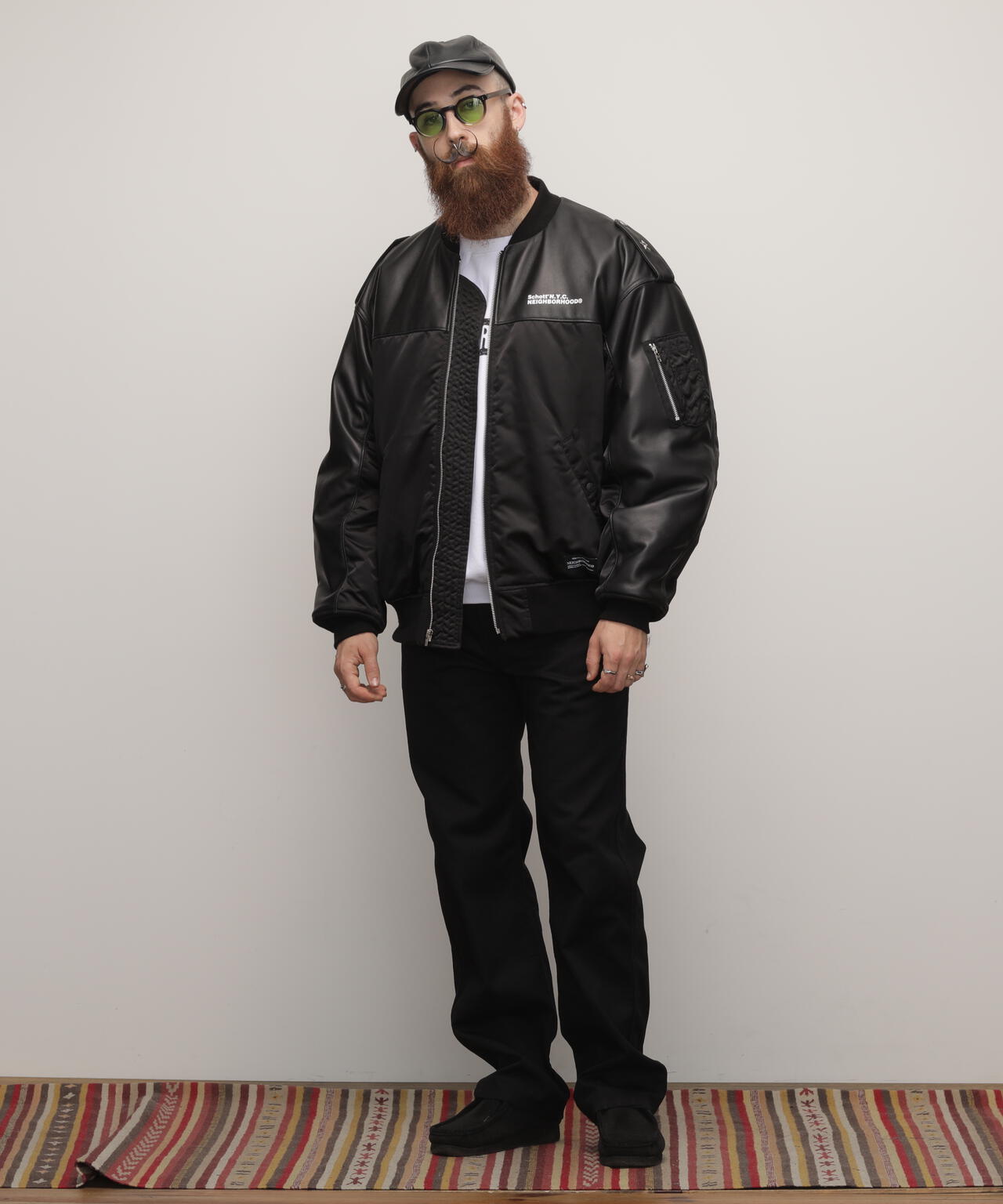 NH X Schott . LEATHER COMBI MA-1 JACKET - ジャケット・アウター