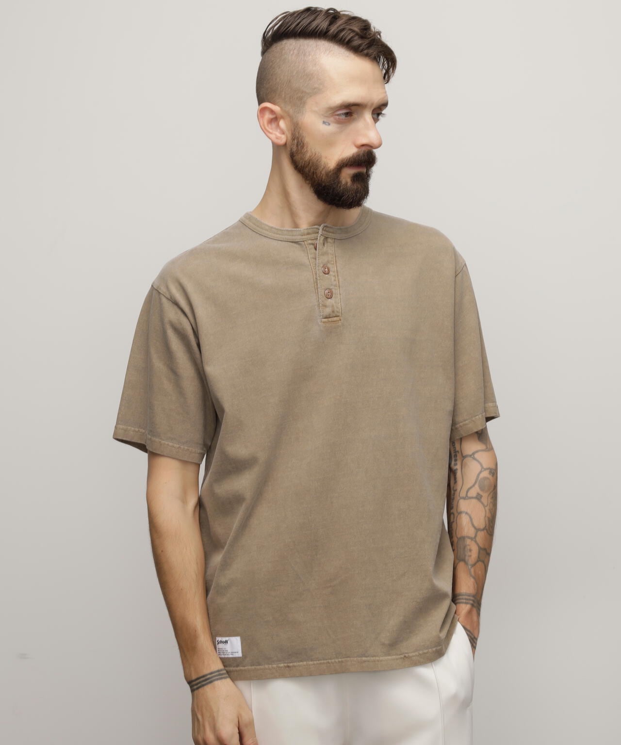 PIGMENT O/D SS HENLEY NECK T-SHIRT/ピグメント オーバーダイ ヘンリーネック Tシャツ