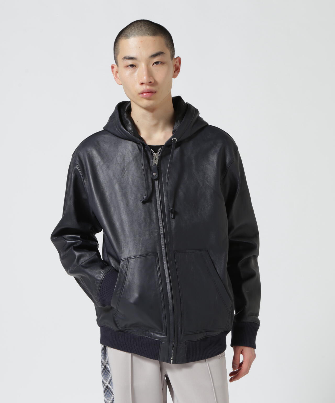 吉田Schott 　レザーフルジップパーカー Schott/ショット/LEATHER FULLZIP PARKA/レザー フルジップ パーカー
