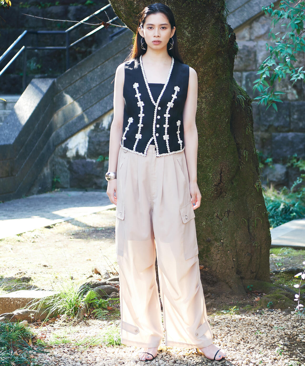 Women's/×RUMBLE RED/ランブルレッド/SLUB CHIFFON CARGO PANTS/スラブシフォン カーゴパンツ