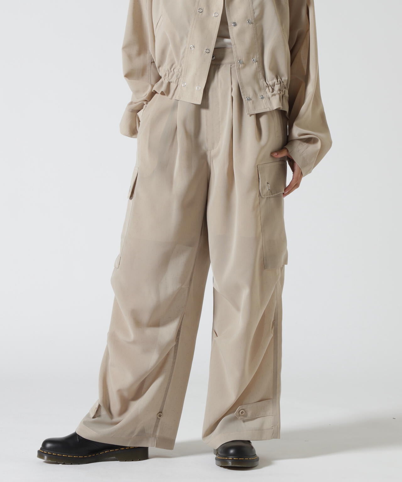 Women's/×RUMBLE RED/ランブルレッド/SLUB CHIFFON CARGO PANTS/スラブシフォン カーゴパンツ