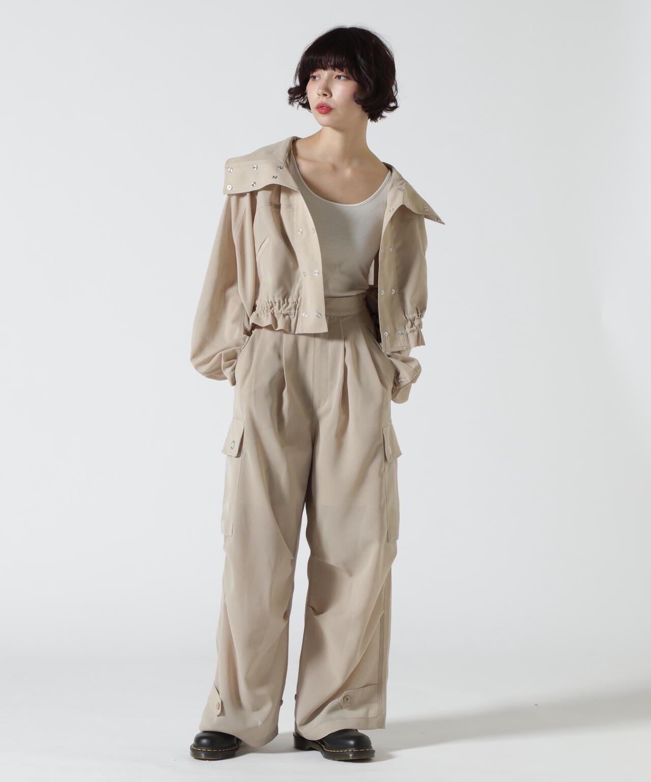 Women's/×RUMBLE RED/ランブルレッド/SLUB CHIFFON CARGO PANTS/スラブシフォン カーゴパンツ