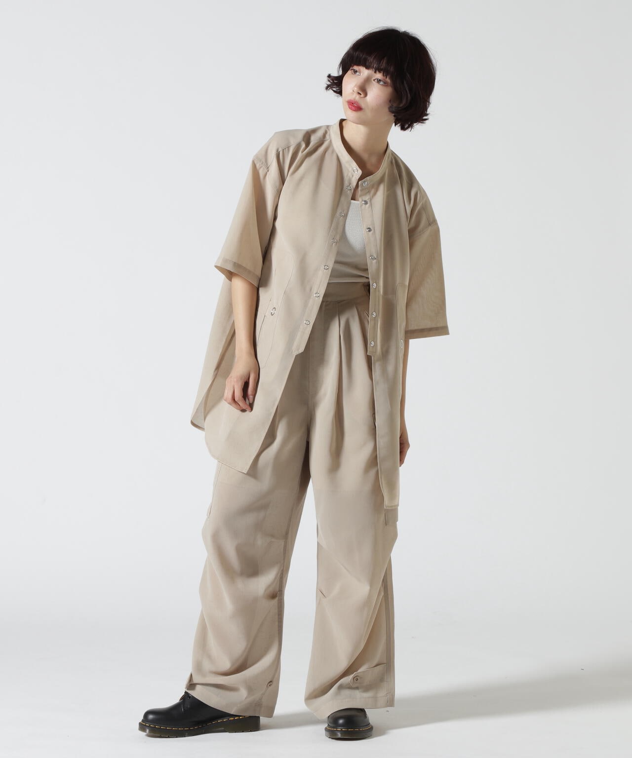 Women's/×RUMBLE RED/ランブルレッド/SLUB CHIFFON CARGO PANTS/スラブシフォン カーゴパンツ