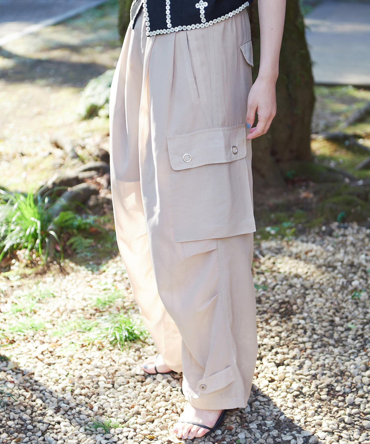 Women's/×RUMBLE RED/ランブルレッド/SLUB CHIFFON CARGO PANTS/スラブシフォン カーゴパンツ