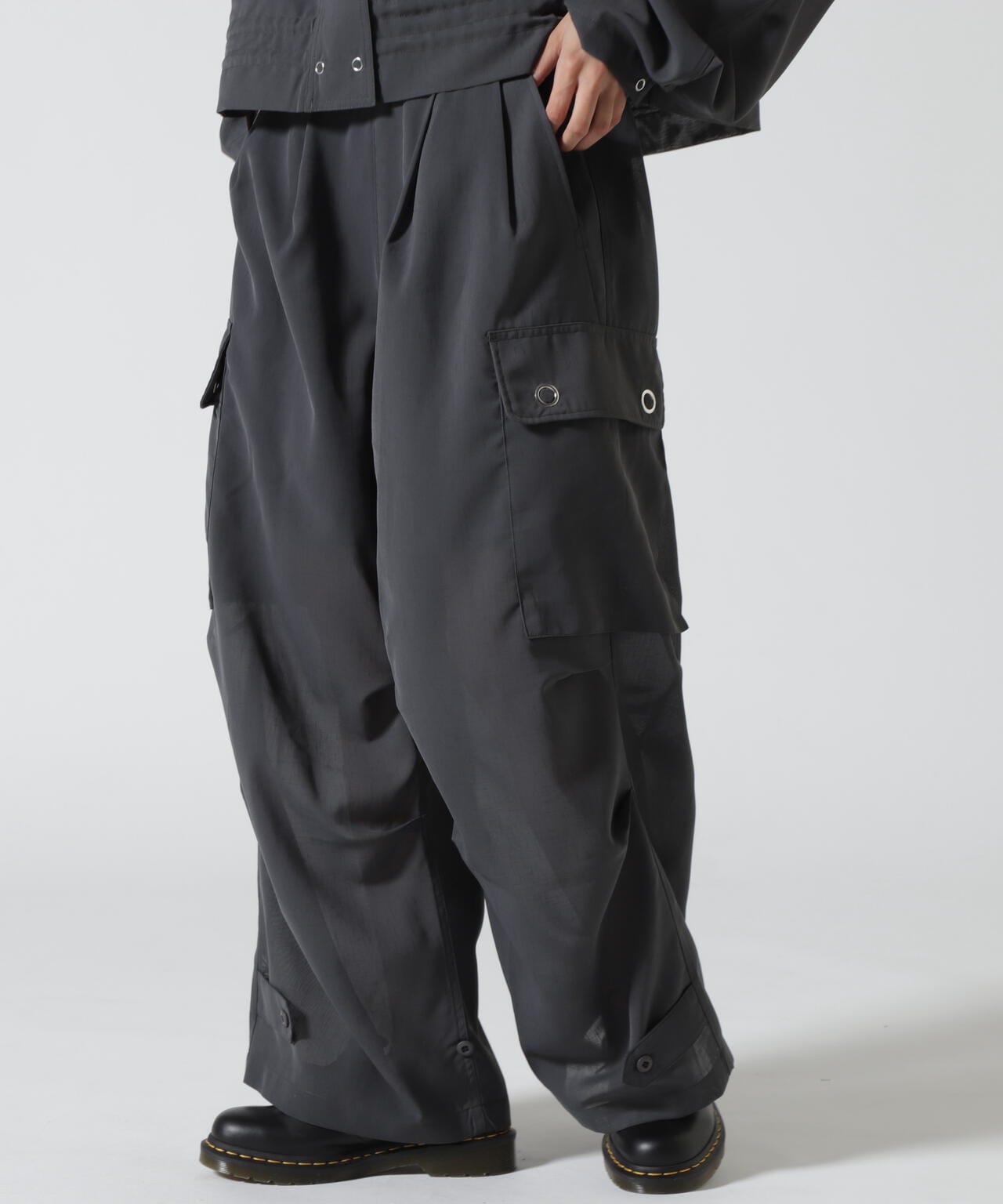 Women's/×RUMBLE RED/ランブルレッド/SLUB CHIFFON CARGO PANTS/スラブシフォン カーゴパンツ