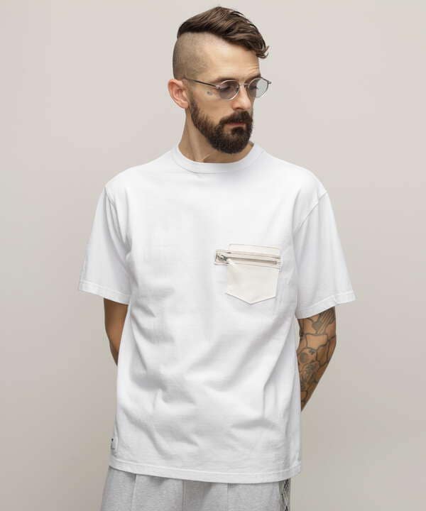 T-SHIRT CUSTOM ZIP LEATHER PKT/カスタムジップ レザーポケット Tシャツ