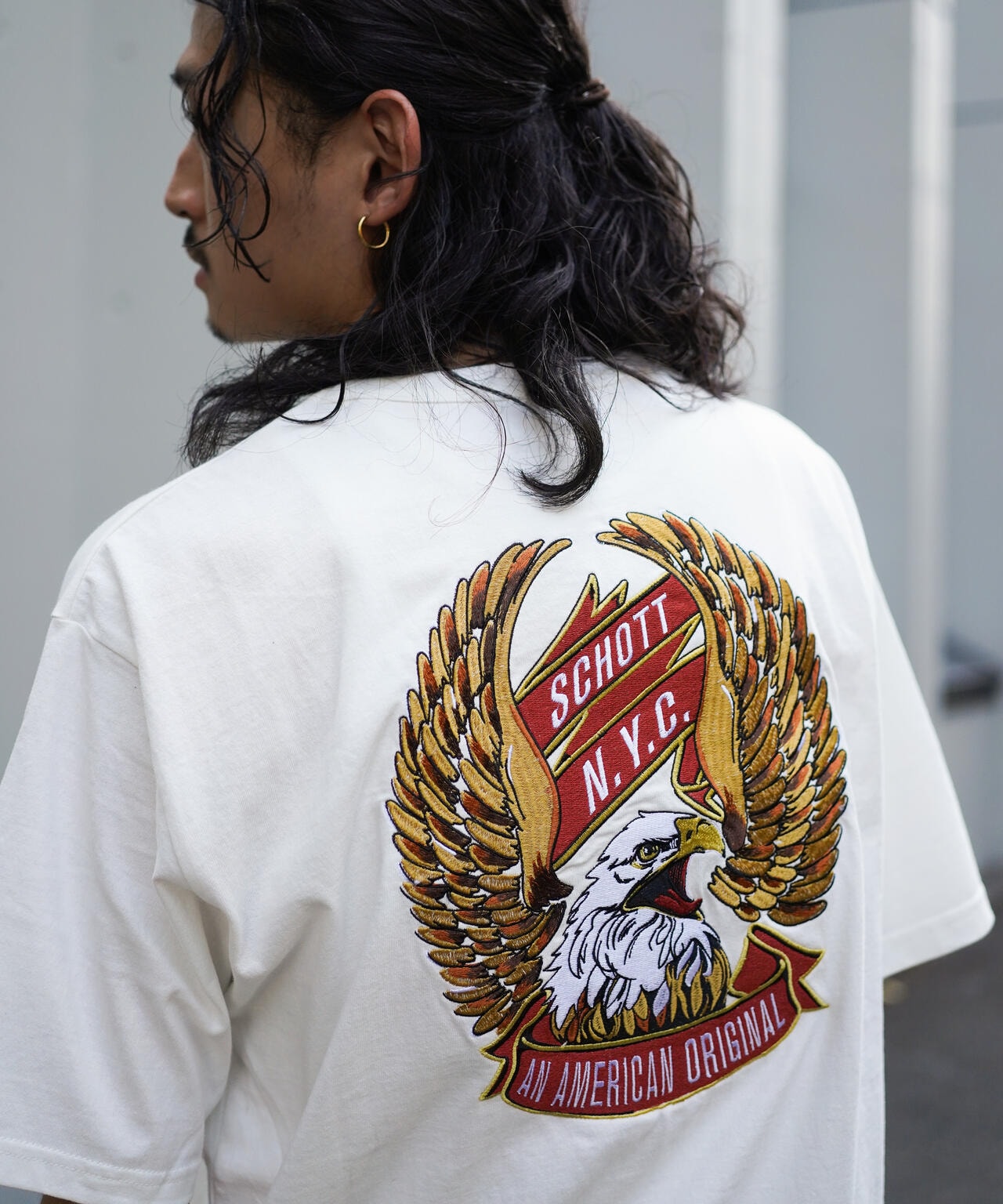 T-SHIRT "EAGLE AND RIBBON EMB"/刺繍Tシャツ "イーグル アンド リボン"