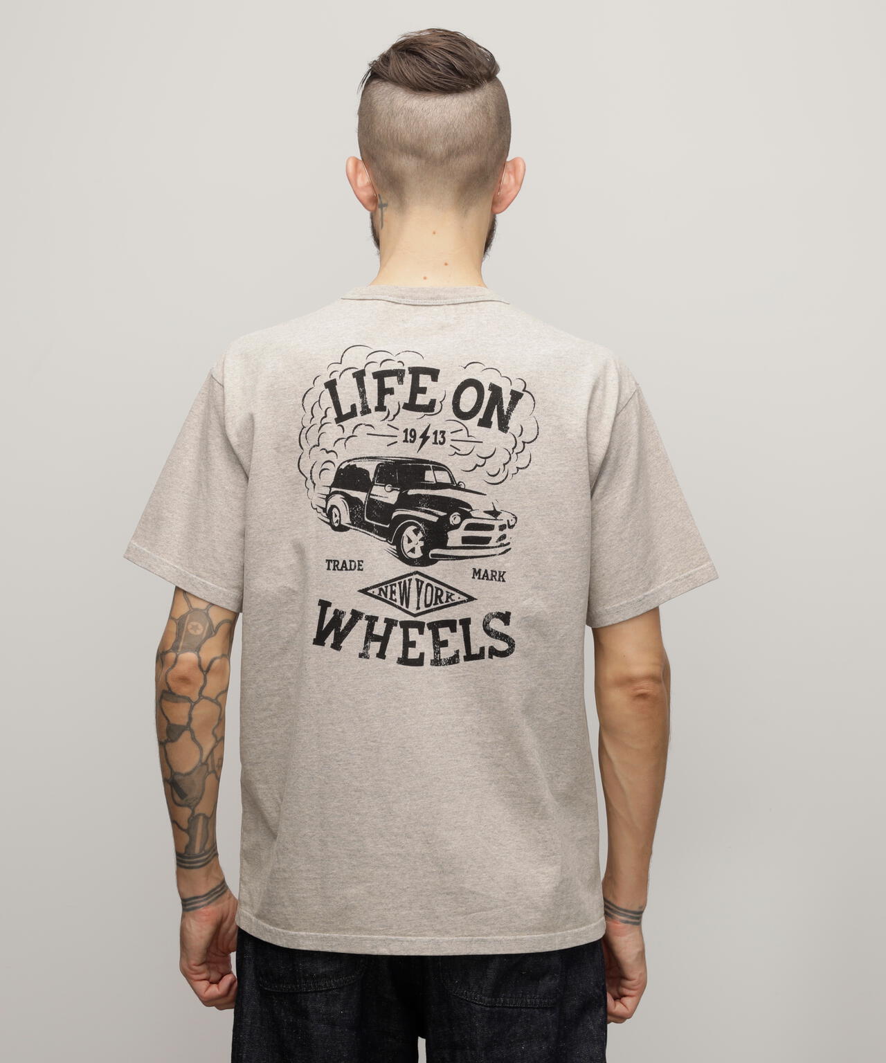 HEATHER T-SHIRT "LIFE ON WHEELS"/ヘザーTシャツ "ライフ オン ホイールズ"