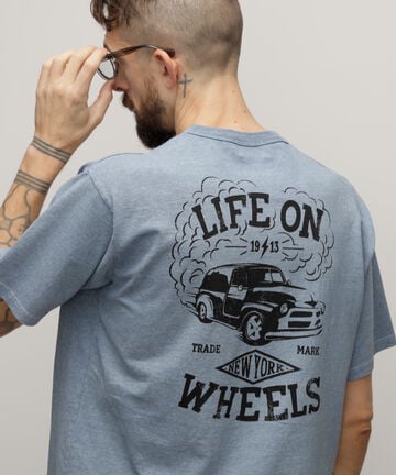 HEATHER T-SHIRT "LIFE ON WHEELS"/ヘザーTシャツ "ライフ オン ホイールズ"