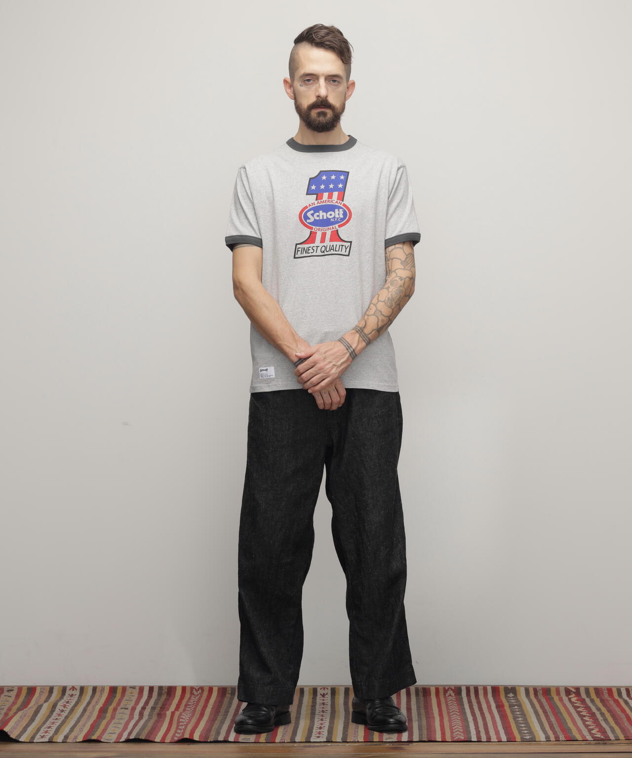 HEATHER TRIM T-SHIRT"NO.1 AMERICAN"/ヘザートリムTシャツ "ナンバーワン アメリカン"