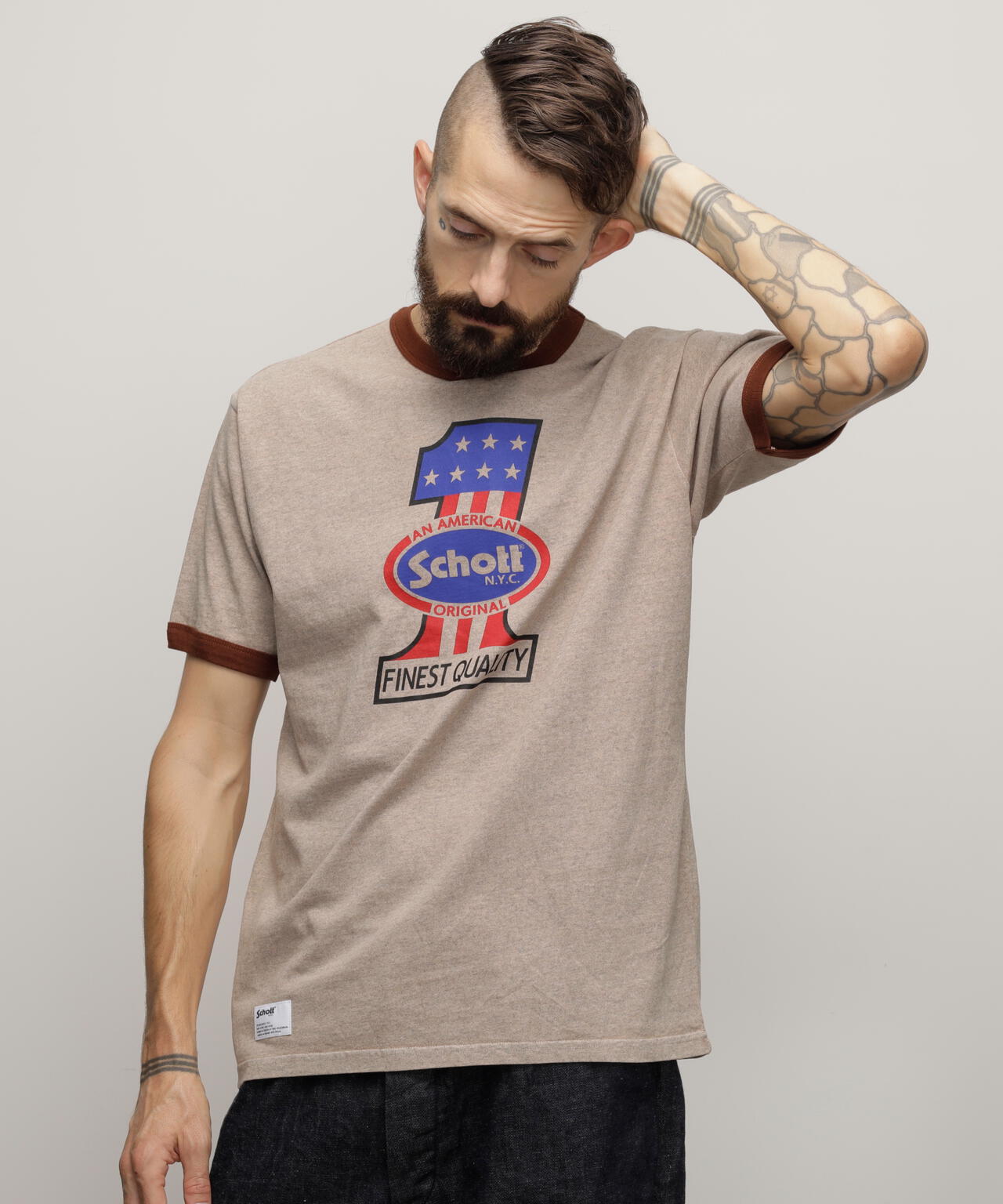 HEATHER TRIM T-SHIRT"NO.1 AMERICAN"/ヘザートリムTシャツ "ナンバーワン アメリカン"