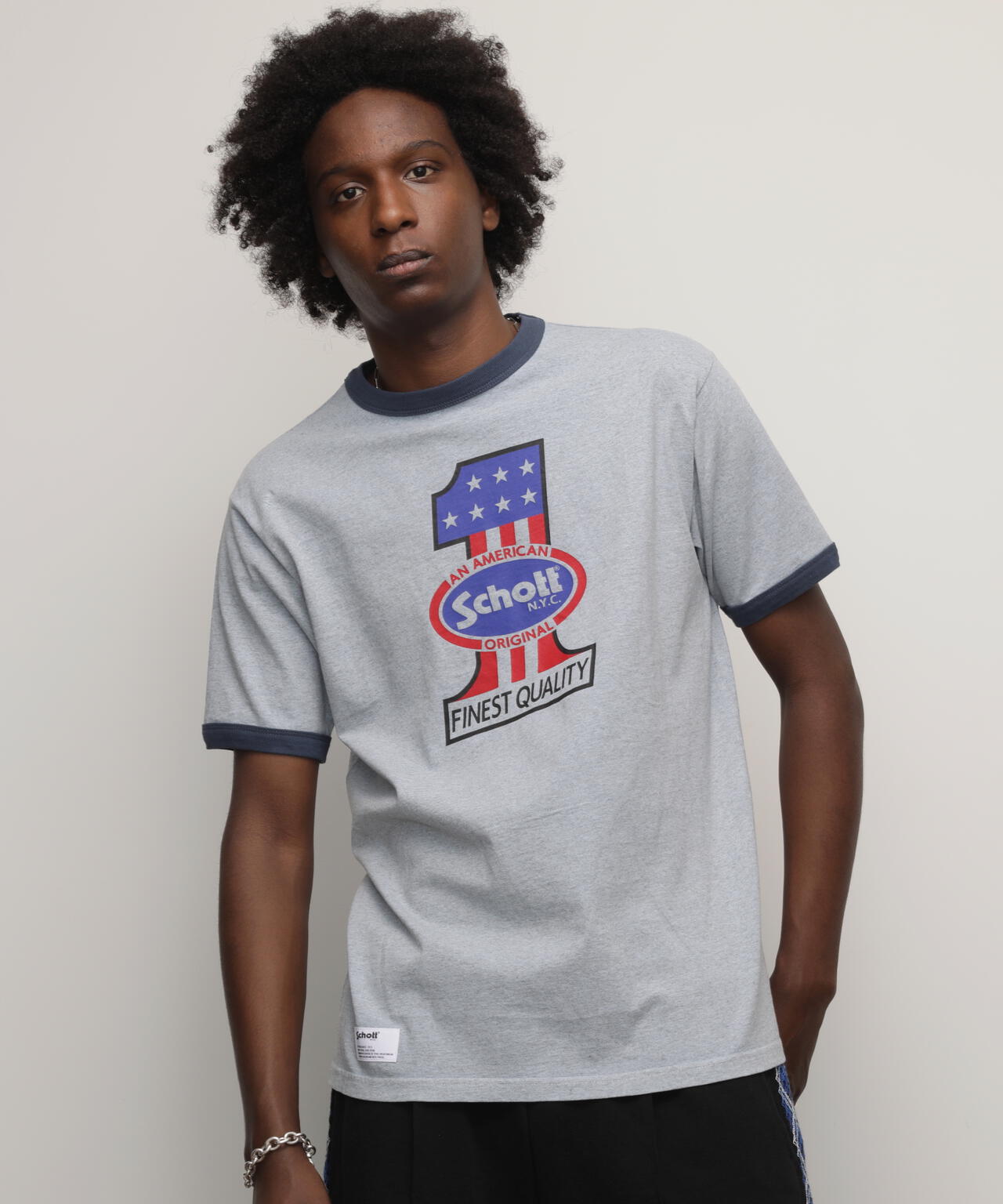 HEATHER TRIM T-SHIRT"NO.1 AMERICAN"/ヘザートリムTシャツ "ナンバーワン アメリカン"