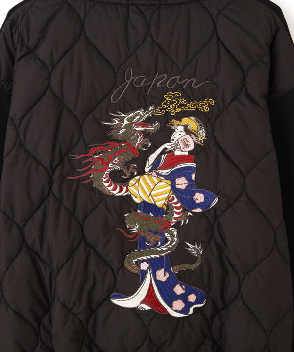 LADY WITH DRAGON QUILTED COMBI. ZIP HOOD