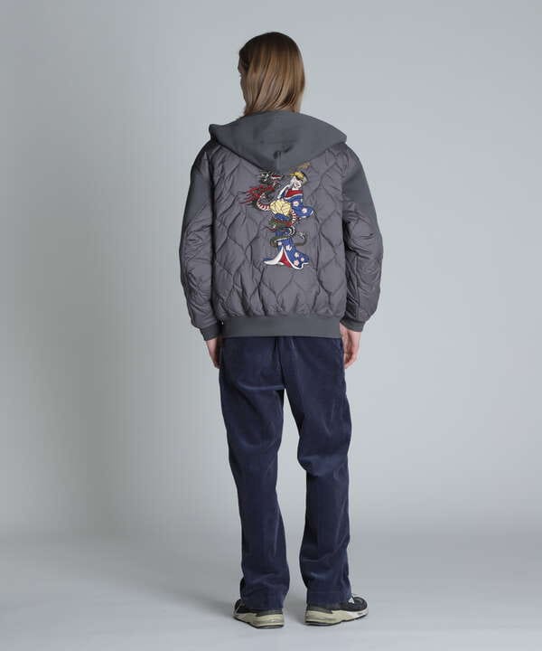 LADY WITH DRAGON QUILTED COMBI. ZIP HOOD