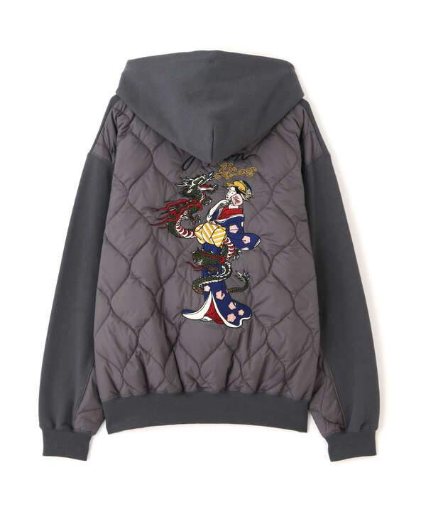 LADY WITH DRAGON QUILTED COMBI. ZIP HOOD