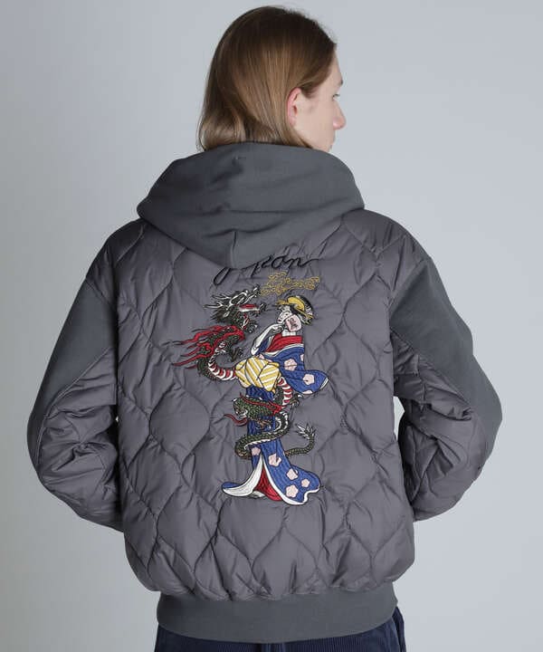 LADY WITH DRAGON QUILTED COMBI. ZIP HOOD