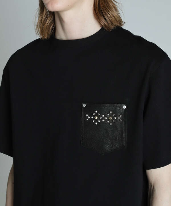 LEATHER POCKET DIAMOND STUDS T-SHIRT/レザーポケット ダイヤモンドスタッズ Tシャツ