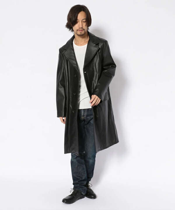 LEATHER CHESTER LONG COAT/レザー チェスターロングコート ...