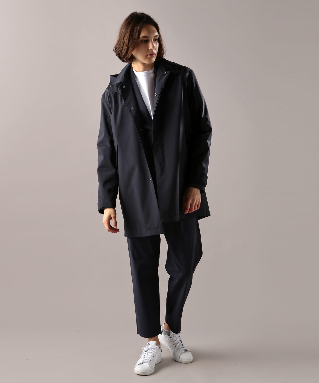 素材ウールsoutien collar coat/ライナー付ステンカラーコート/L/NVY