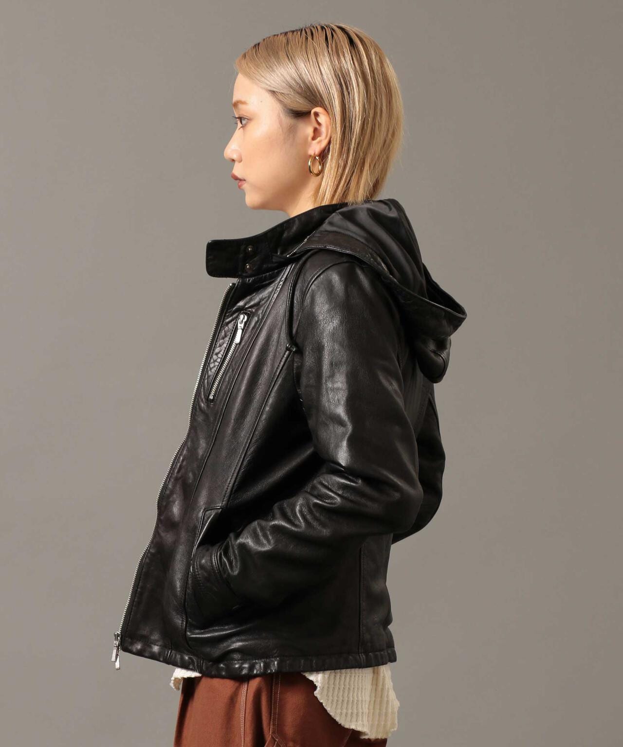 hollister leather jacket with hood