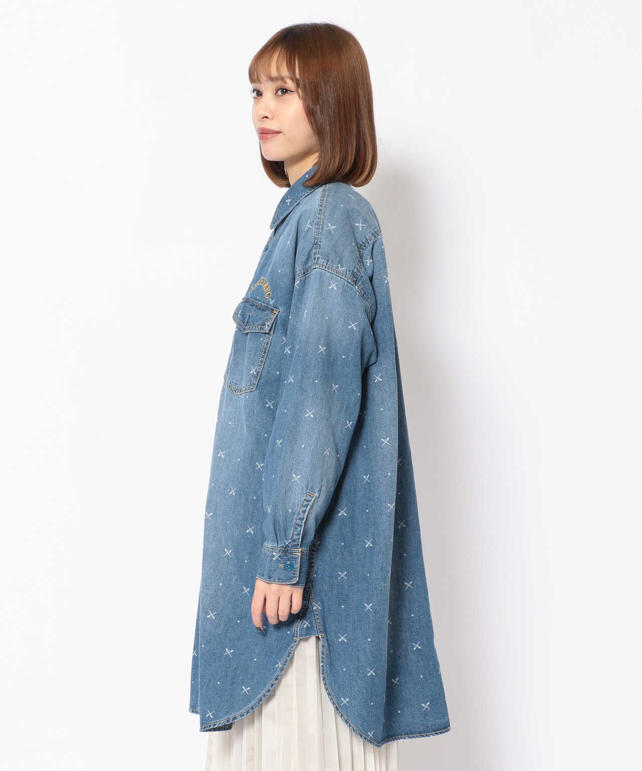 WHOLE PATTERN TUNIC DENIM SHIRT/ 総柄チュニックデニムシャツ | AVIREX ( アヴィレックス ) | US  ONLINE STORE（US オンラインストア）