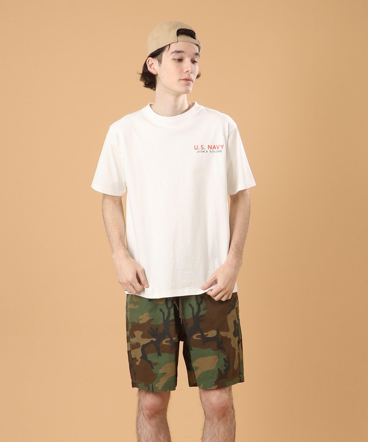 ナバル シーチィング パッチド Tシャツ/NAVAL SHEETING PATCHED T-SHIRT