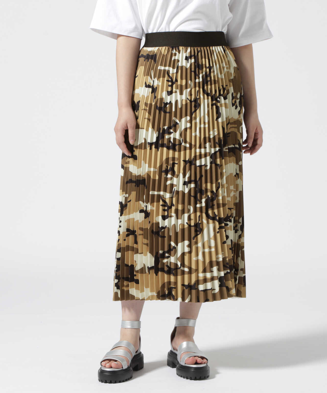 直営店限定】PLEATED LOGO&CAMO SKIRT/ プリーツロゴ&カモスカート 