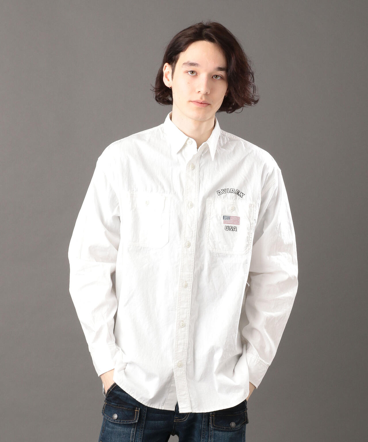 《REBUILD COLLECTION》バーシティー 長袖 デニムシャツ / L/S VARSITY DENIM SHIRT