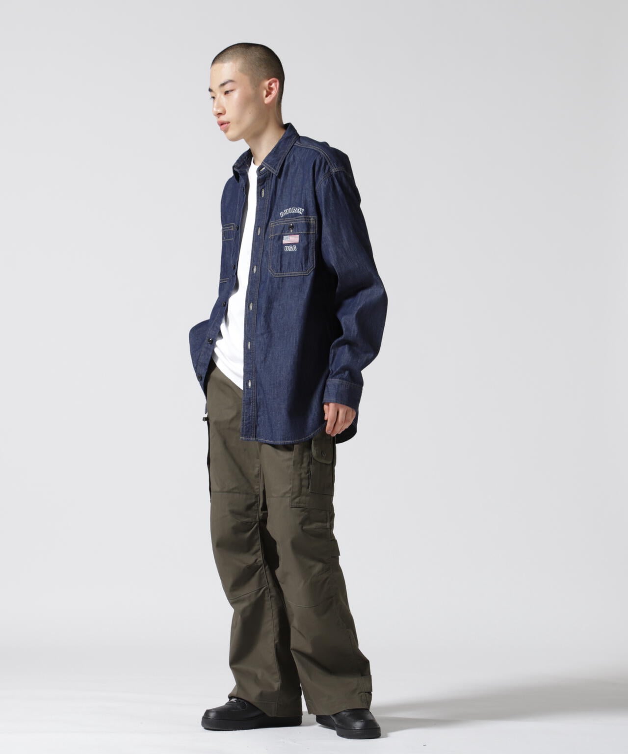 《REBUILD COLLECTION》バーシティー 長袖 デニムシャツ / L/S VARSITY DENIM SHIRT