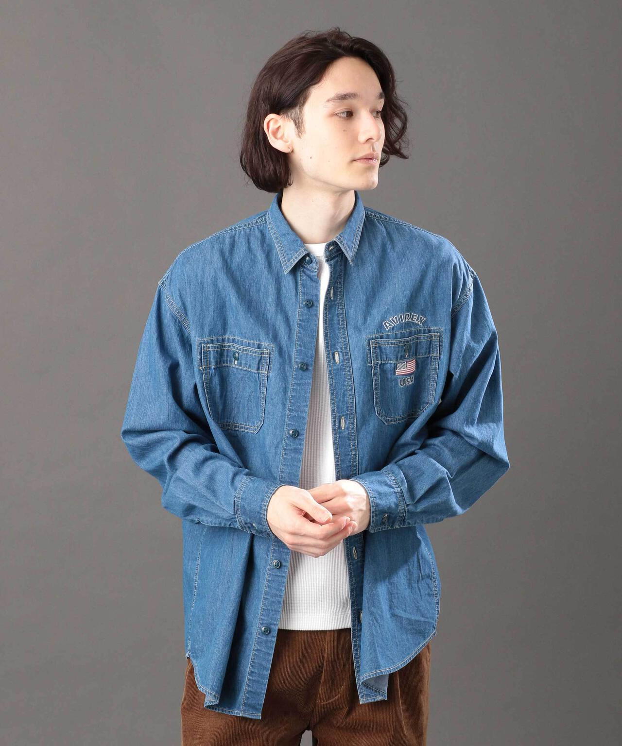 《REBUILD COLLECTION》バーシティー 長袖 デニムシャツ / L/S VARSITY DENIM SHIRT