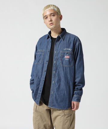 《REBUILD COLLECTION》バーシティー 長袖 デニムシャツ / L/S VARSITY DENIM SHIRT