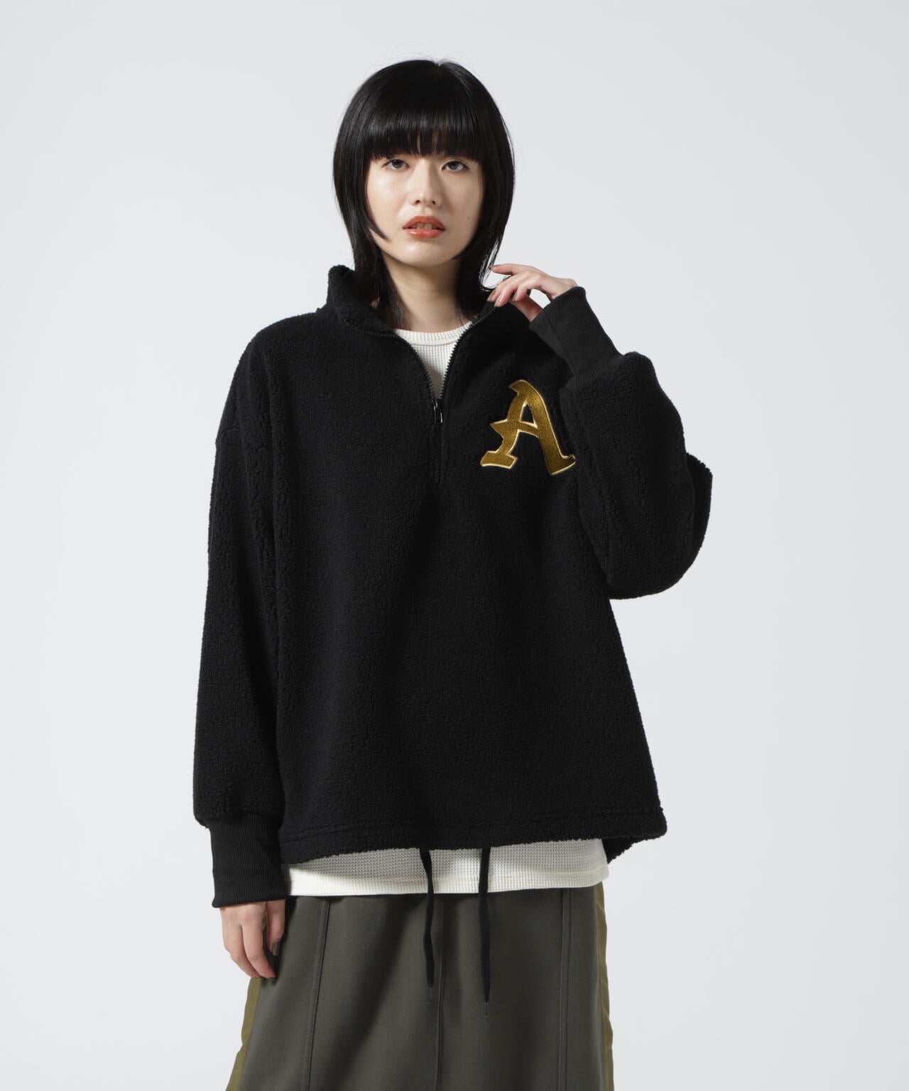 ハーフジップ エンブロイダリー トップス / L-L/S HALF ZIP EMBROIDERY