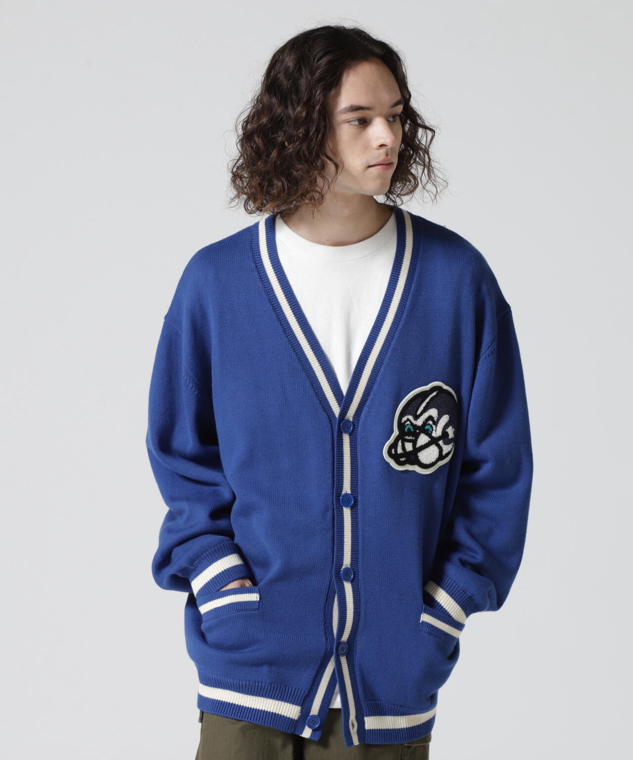 LETTERED CHENILLE PATCH KNIT CARDIGAN / レタード シェニール パッチ ニット カーディガン
