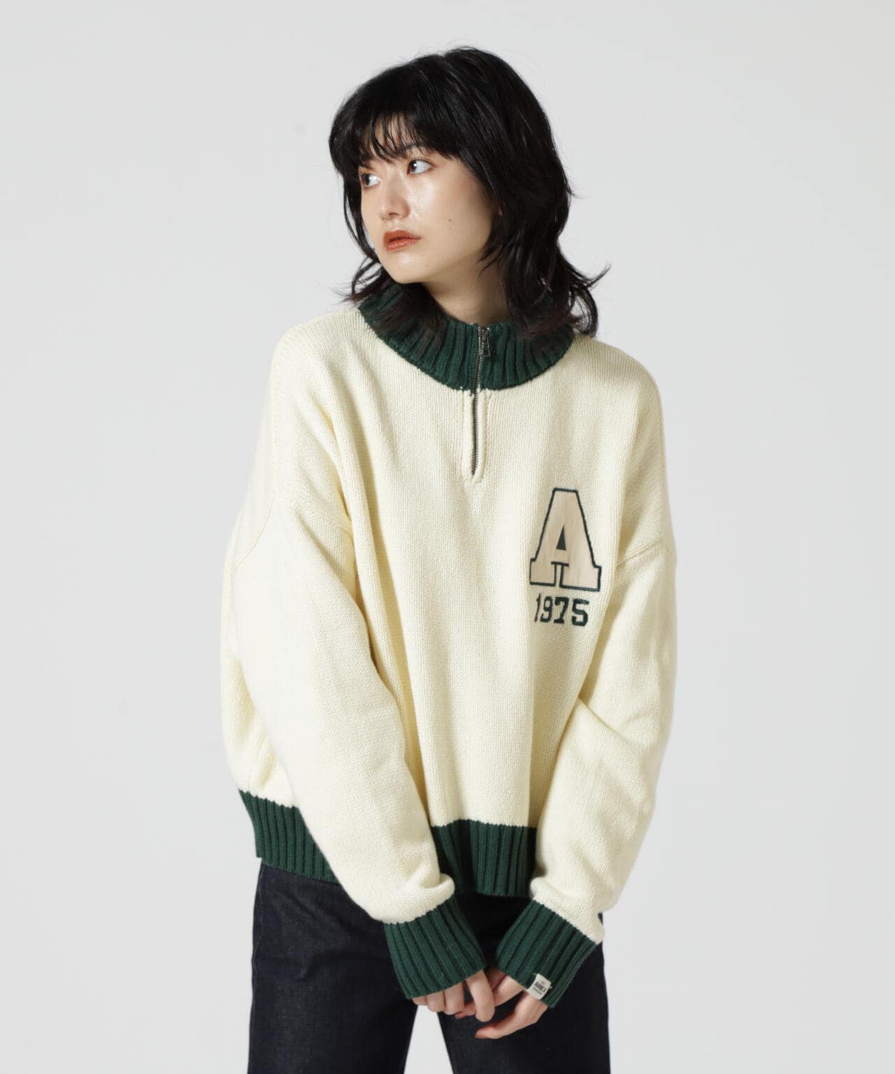 COLLEGE WAPPEN KINIT TOPS/ カレッジワッペンニットトップス