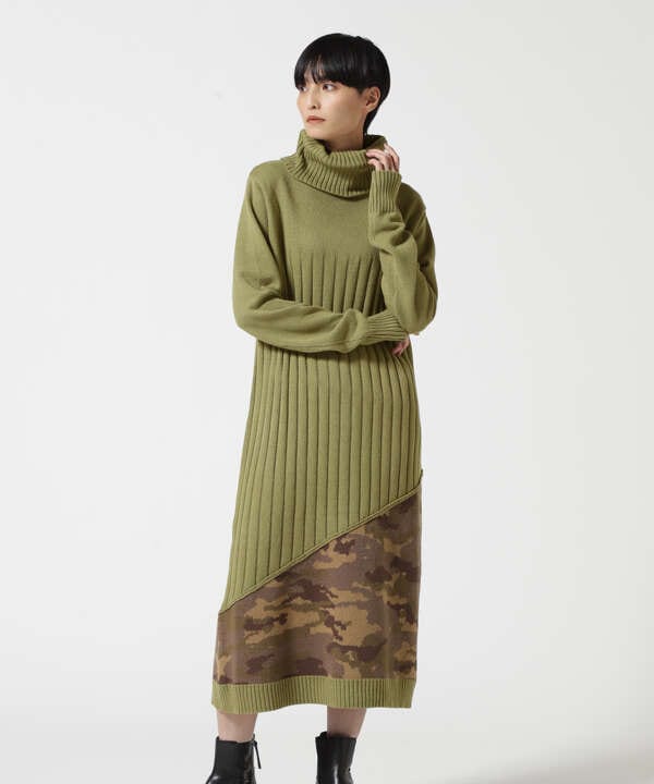 TURTLE SWITCHING CAMO KNIT ONEPIECE/ タートル スウィッチング カモ ニット ワンピース