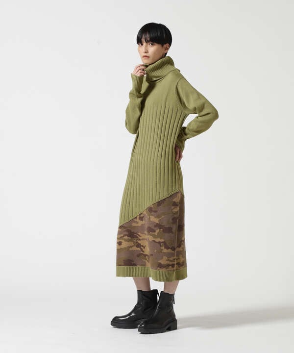 TURTLE SWITCHING CAMO KNIT ONEPIECE/ タートル スウィッチング カモ ニット ワンピース