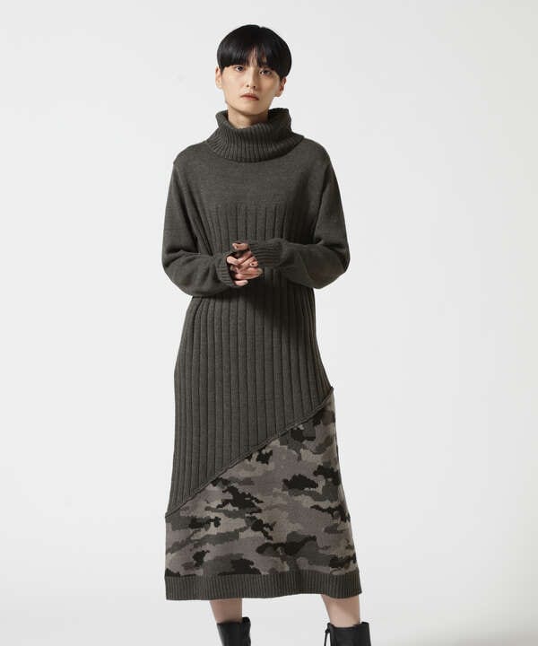 TURTLE SWITCHING CAMO KNIT ONEPIECE/ タートル スウィッチング カモ ニット ワンピース