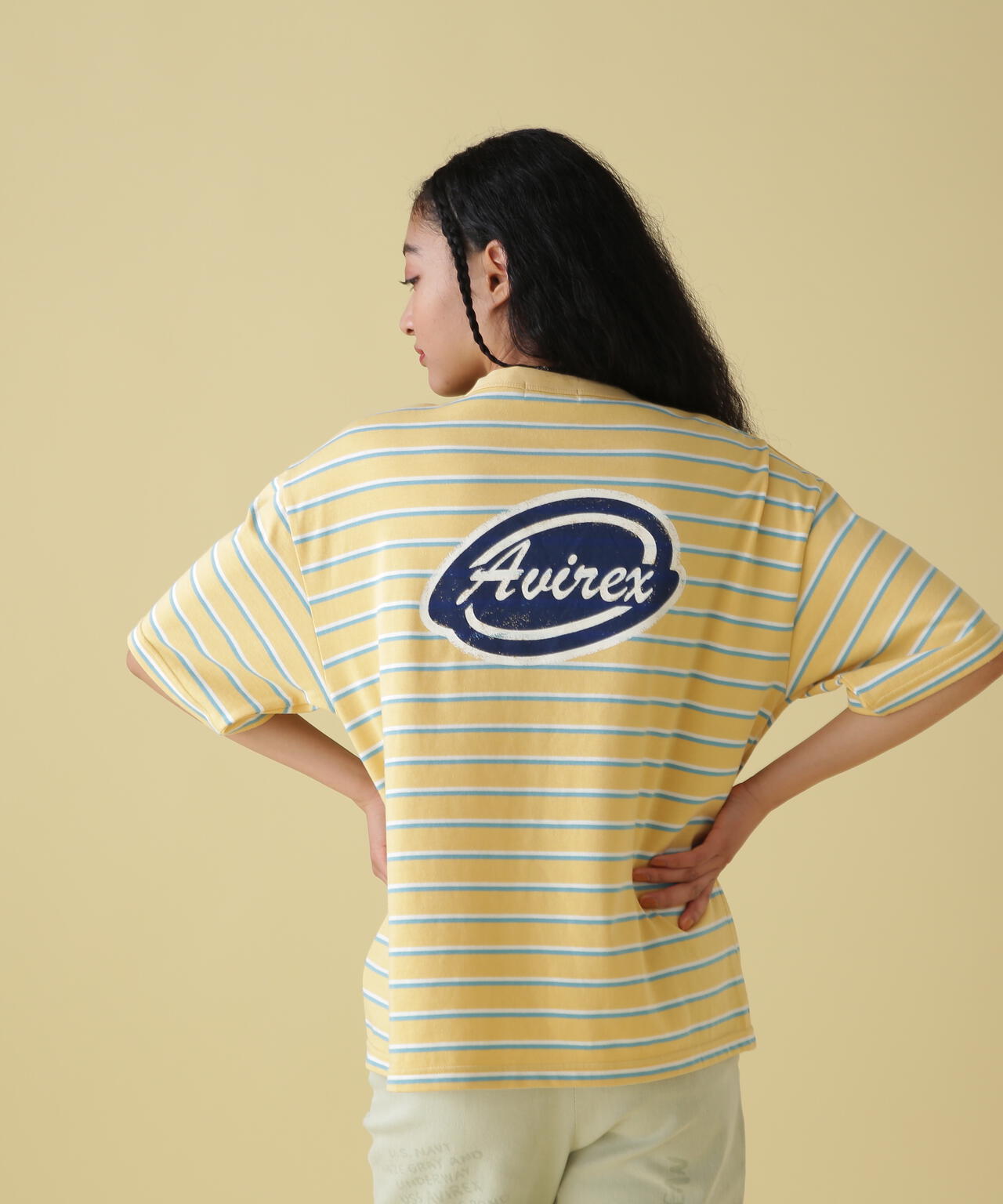 BACK PRINT BORDER TOPS/ バックプリントボーダートップス/Tシャツ