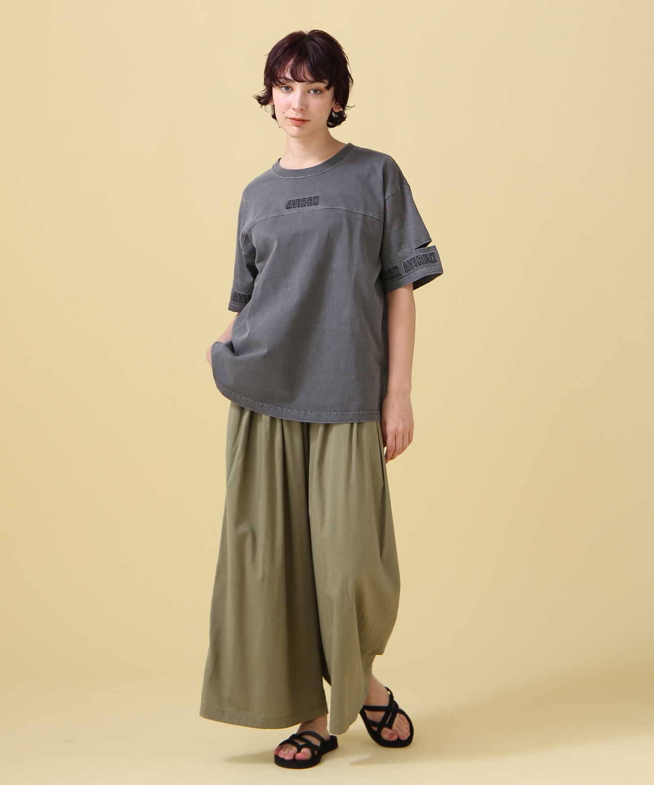 FADE WASH CUFFS OPEN EMBROIDERY TOPS/Tシャツ/AVIREX