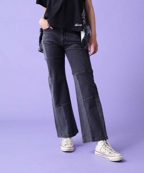 REMAKE DENIM SEMI FLARE WITH PRINT