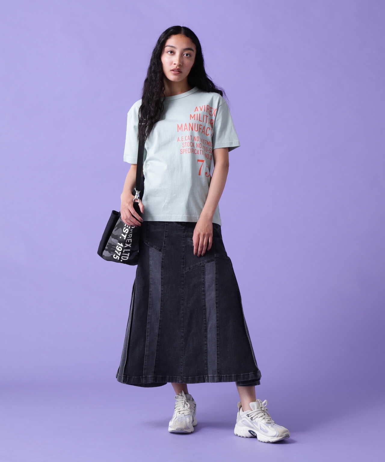 REMAKE STERETCH DENIM SIDE FLARE SKIRT