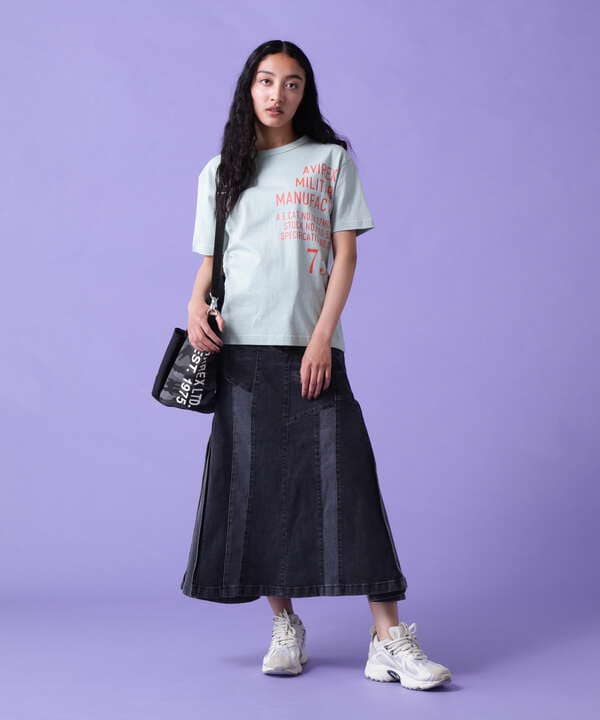 REMAKE STERETCH DENIM SIDE FLARE SKIRT