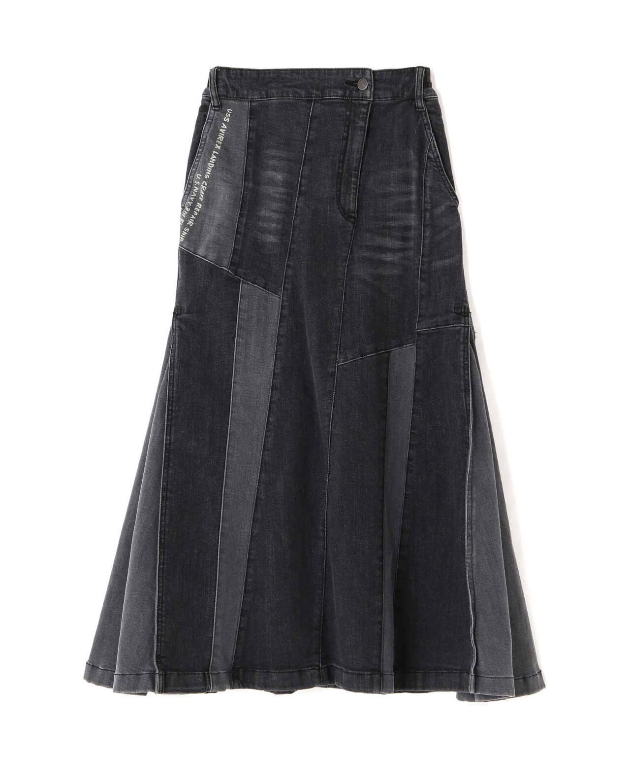 REMAKE STERETCH DENIM SIDE FLARE SKIRT