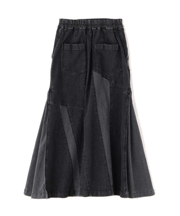 REMAKE STERETCH DENIM SIDE FLARE SKIRT