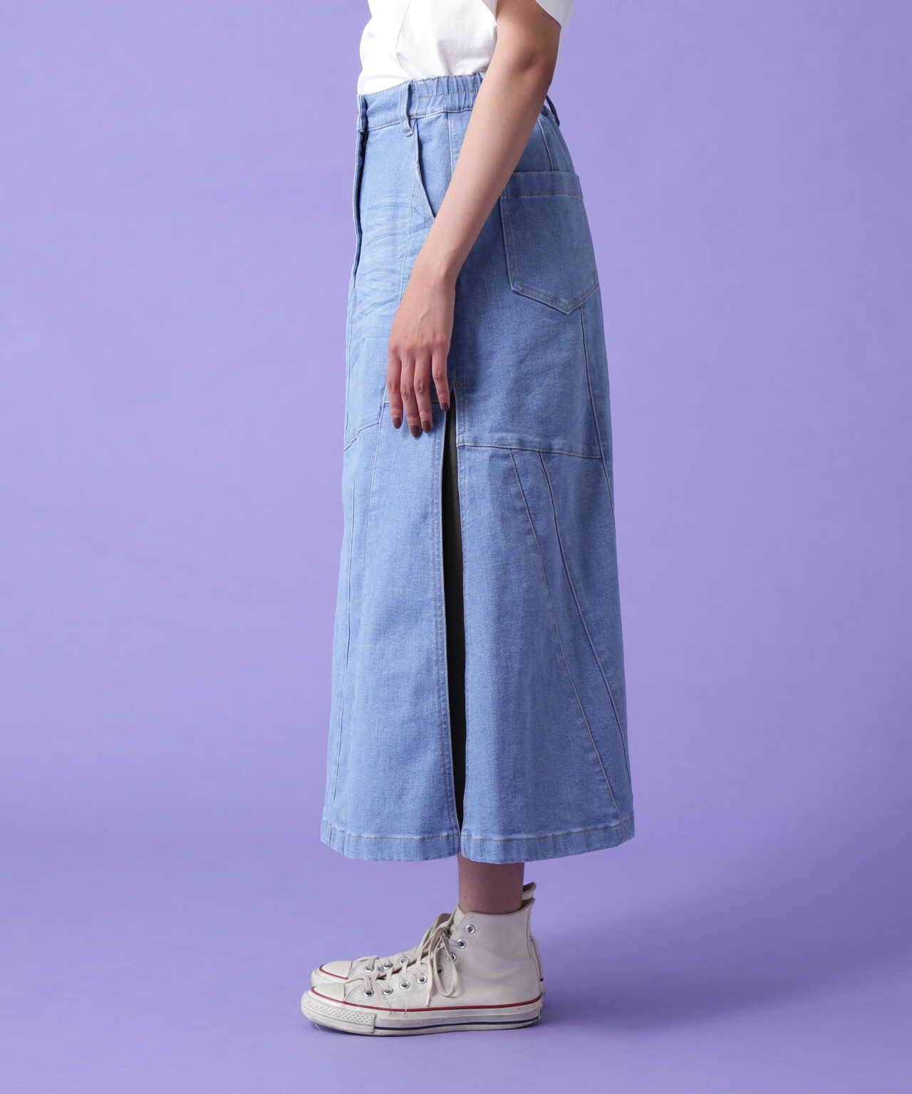 REMAKE STERETCH DENIM SIDE FLARE SKIRT